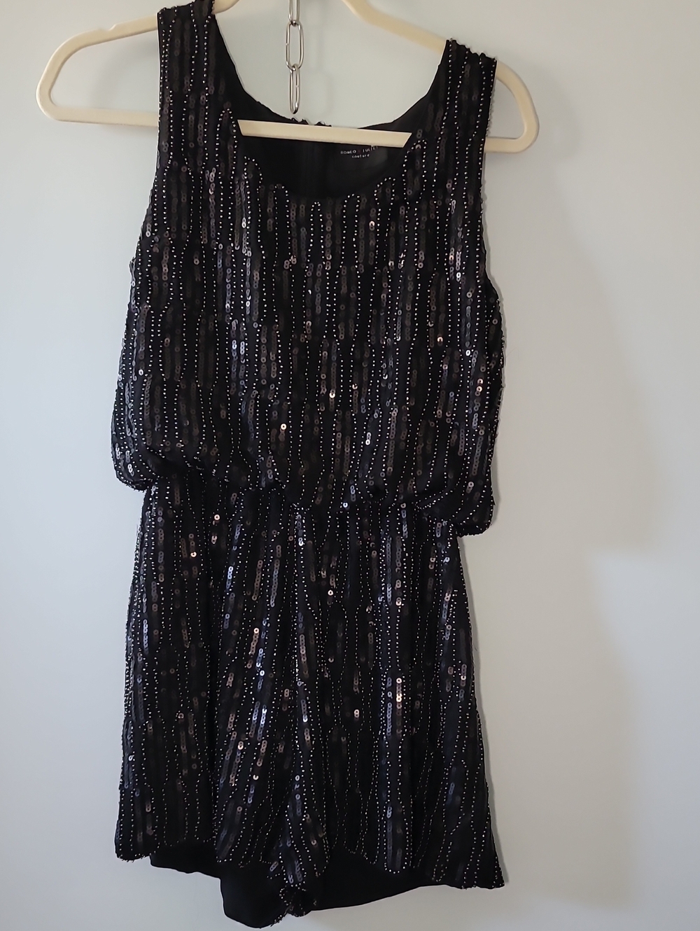 Romeo & Juliet Couture Black Sequin Blouson Mini Dress